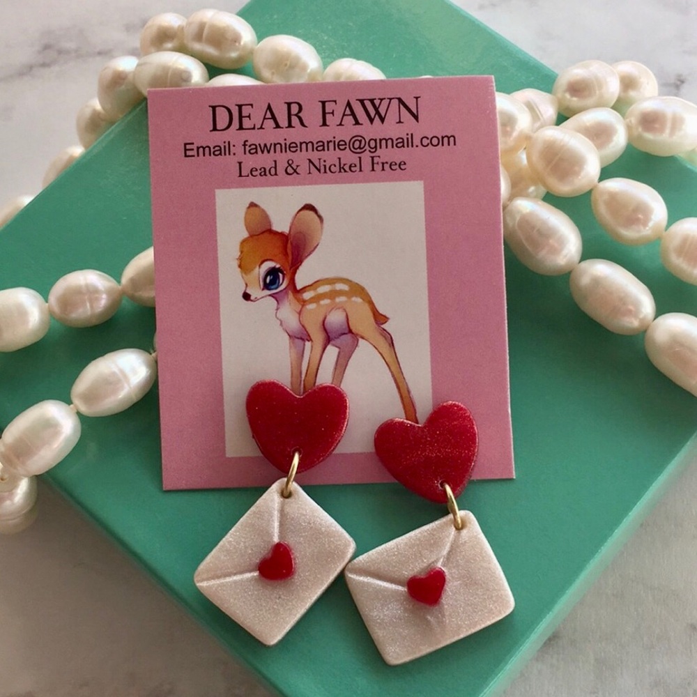 New Love Letter & Sweethearts Glitter Clay Earrings Gold